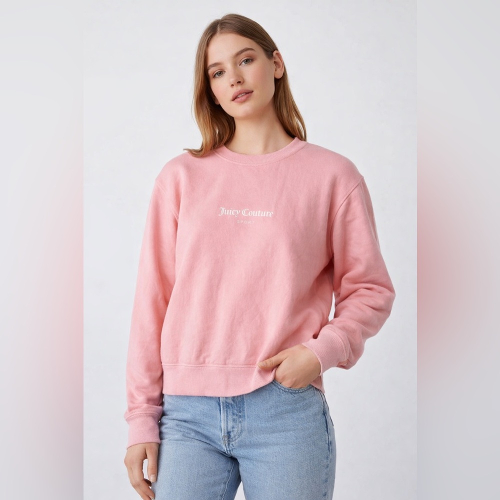 Juicy Couture Sport Pink Sweatshirt M Crewneck Logo Pullover Casual Top